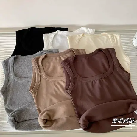 磨毛加厚保暖无袖背心女秋季2024新款设计感修身显瘦打底上衣纯色图片