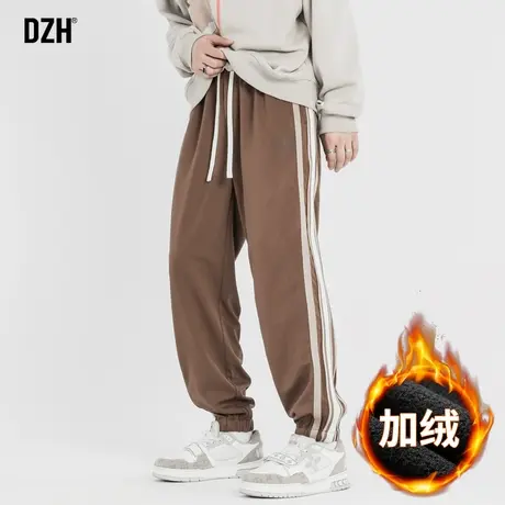 男生咖啡色运动裤男加绒加厚休闲裤子2024新款卫裤男款冬季束脚裤商品大图