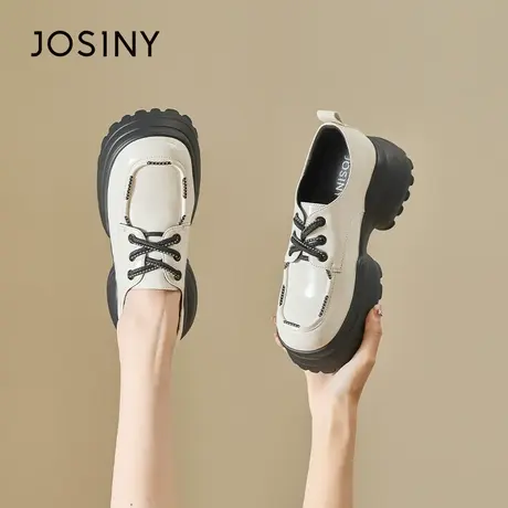 Josiny/卓诗尼小皮鞋2023秋季新款英伦风厚底百搭一脚蹬乐福女鞋商品大图