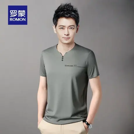 罗蒙男士冰丝短袖T恤夏季薄款中青年鸡心V领打底衫爸爸半袖上衣体图片