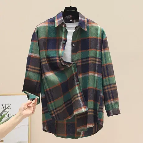 格子衬衫女2023新款春秋长袖小众设计感上衣韩版宽松百搭衬衣外套图片