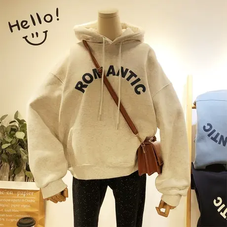 2021秋冬新款韩国东大门ins超火字母运动休闲卫衣加绒厚外套大码图片