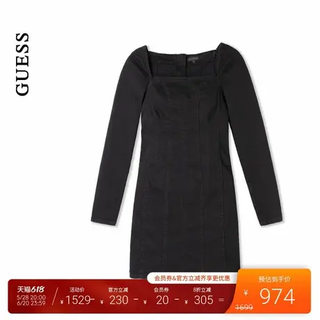 GUESS25年新款春季女士纯色简约方领水洗牛仔连衣裙-W5RK84D4PZ0图片