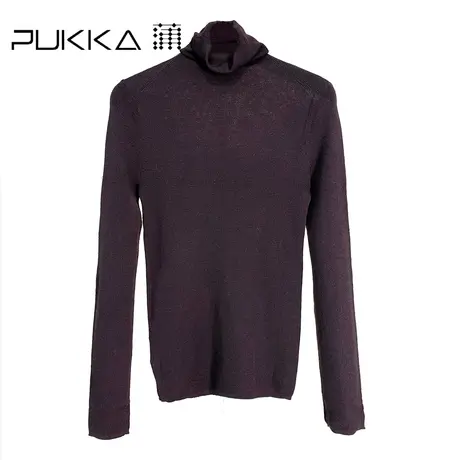 蒲PUKKA 纯羊毛堆堆领毛针织衫女高领秋冬长袖毛衣褐色毛衫打底衫图片
