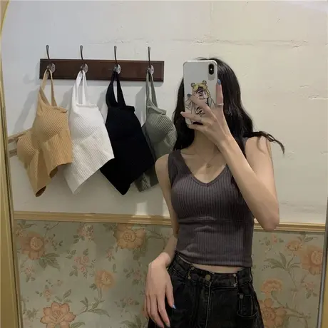 u型美背内衣女夏吊带背心式打底带胸垫抹胸内搭外穿网红爆款上衣图片