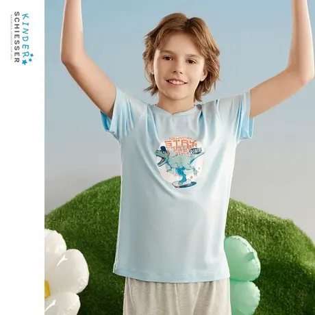 SCHIESSER舒雅中小童25年春夏新品男童莫代尔萌动恐龙短袖上衣图片