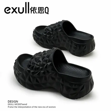 exull/依思Q拖鞋女款夏季厚底松糕一字拖女士增高软底防滑沙滩鞋图片