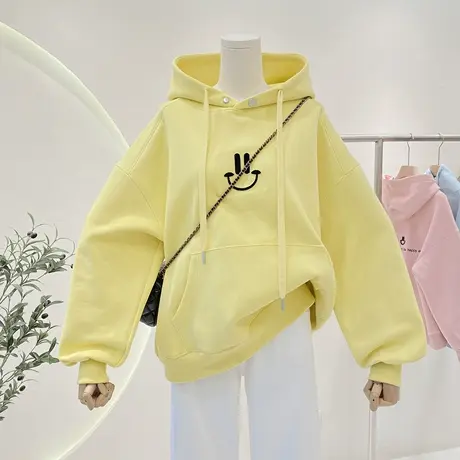 立体笑脸连帽卫衣女2023年春季新款宽松百搭洋气慵懒风帽衫外套商品大图