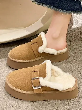 包头拖鞋女外穿2023秋冬季新款网红厚底小香毛毛拖鞋加绒穆勒棉拖图片