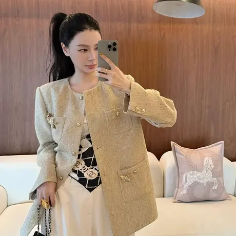 爵莱菲大码烫钻小香风外套女优雅贵气短外套气质2025新款图片