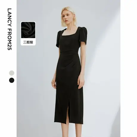 【汤圆TOYO】朗姿三醋酸法式赫本风方领礼服裙2024夏新款连衣裙图片
