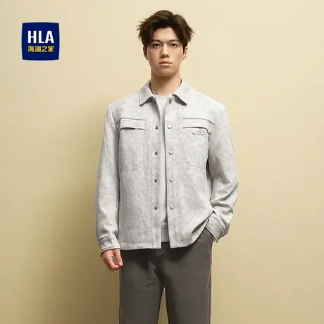 HLA/海澜之家精致绣花装饰翻领夹克25秋季新款斜纹按扣休闲外套男图片
