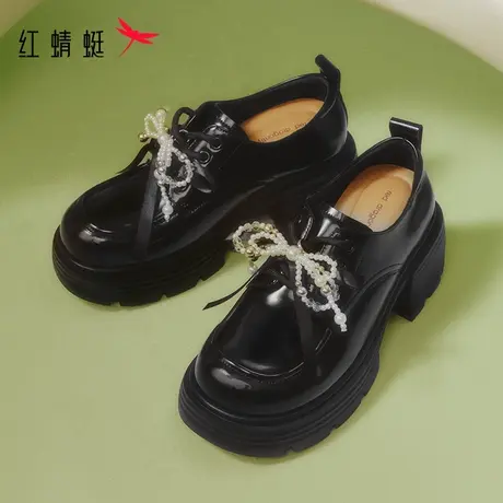 红蜻蜓乐福鞋女2025秋季新款女鞋厚底增高小皮鞋不累脚黑色单鞋商品大图