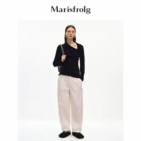 【正反两穿】Marisfrolg玛丝菲尔2025秋新款黑色不对称羊毛针织衫图片