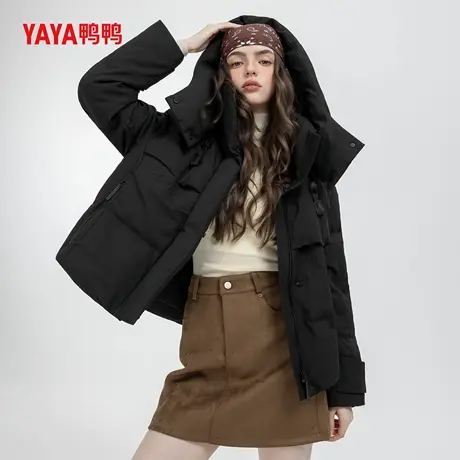 YAYA鸭鸭短款加厚羽绒服女2025秋冬新小个子百搭连帽直筒时尚外套商品大图
