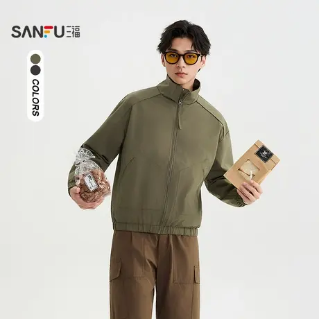 三福2025秋季男士抽绳立领工装夹克 时尚休闲宽松外套509044商品大图