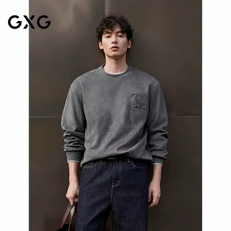 GXG男装 仿麂皮圆领卫衣立体印花上衣长袖卫衣 25冬新品商品大图