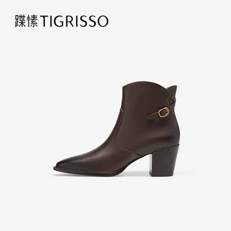 蹀愫2025年秋冬新款擦色增高6牛仔靴尖头牛皮时装短靴TA65725-11商品大图