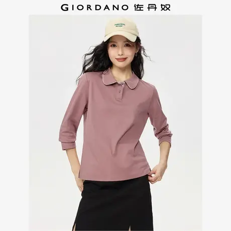 佐丹奴Polo女装亲肤纯棉撞色边门筒针织长袖POLO 05315782商品大图