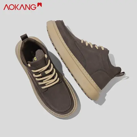 奥康男鞋新款秋季英伦皮面百搭厚底运动休闲工装鞋舒适高帮潮鞋男图片