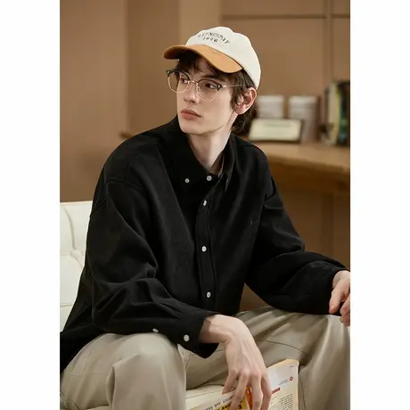 唐狮秋冬季新款长袖衬衫男精致刺绣灯芯绒翻领休闲时尚百搭TMTA图片