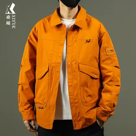 希越工装夹克男士秋季宽松加肥加大码小众设计感潮流加绒加厚外套商品大图