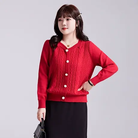 2023秋冬新款大码女装复古红色毛衣针织衫宽松显瘦胖MM洋气打底衫图片