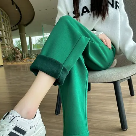 毛呢裤女2023秋冬新款加绒加厚烟管梨形身材显瘦萝卜哈伦老爹裤子商品大图
