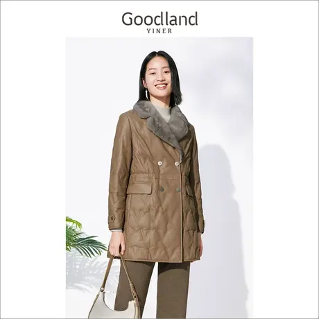 【音儿甄选】音儿美地2022冬季新款菱格纹水貂毛西装领真皮羽绒服图片