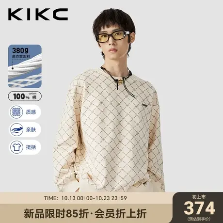 kikc卫衣男2023秋装新款商场同款菱形格印花重磅纯棉套头衫上衣图片
