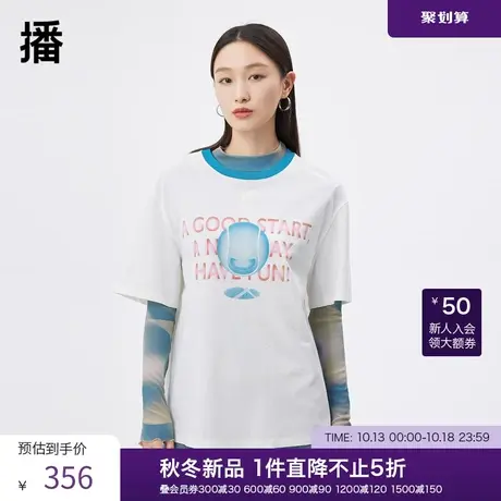 播商场同款2023夏季新款罗纹领口字母印花T恤女BDQ2YD0821商品大图