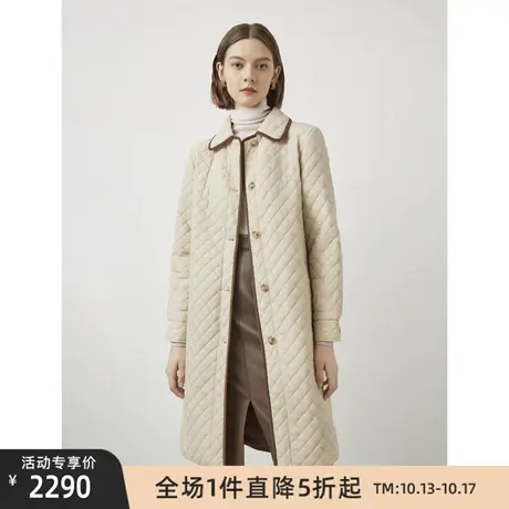 朗姿冬季新款气质小翻领中长款收腰轻薄高级感棉服外套女商场同款图片