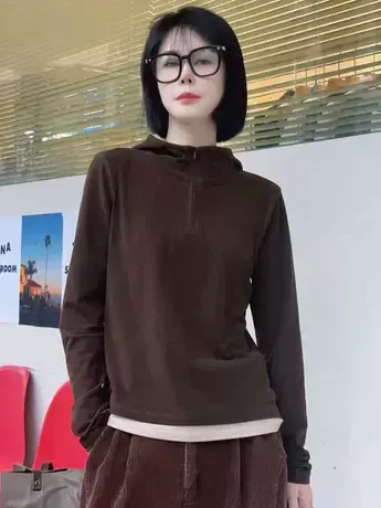 2023春秋季新款时尚百搭上衣长袖连帽女卫衣潮流高档纯色小衫外穿图片