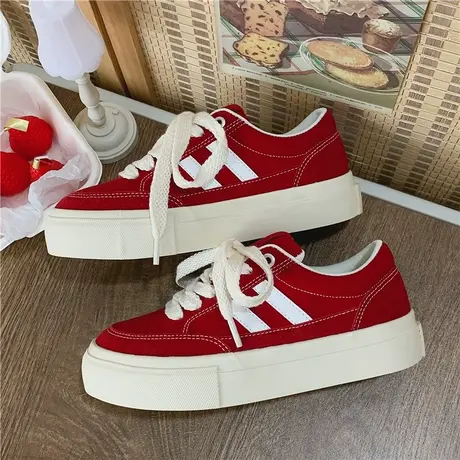 Betoo 帆布鞋女百搭厚底休闲小白鞋ins潮2023新款小众设计板鞋商品大图