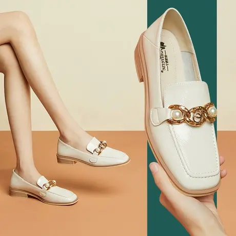 乐福鞋女秋季新款一脚蹬英伦平底真皮软皮软底小皮鞋法式方头商品大图