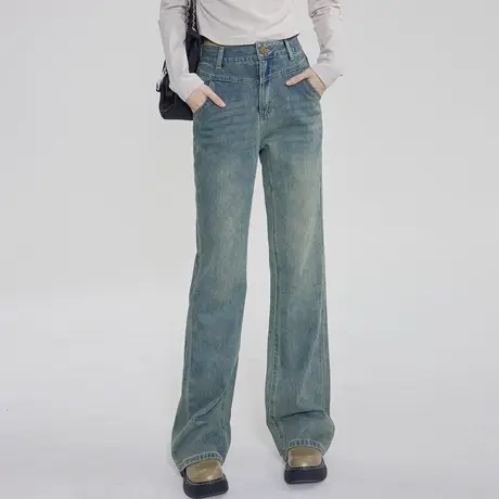 尔给做旧复古修身小个子vibe微喇牛仔裤女2023年新款秋季显瘦裤子商品大图