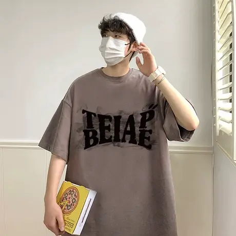 vintage美式港风复古印花夏季t恤男短袖ins潮牌百搭纯棉情侣上衣商品大图