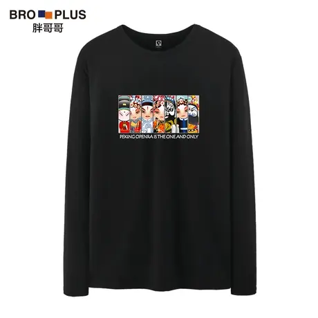 胖哥哥加肥加大圆领宽松印花胖人长袖t恤男秋季男装肥佬大码男t恤图片