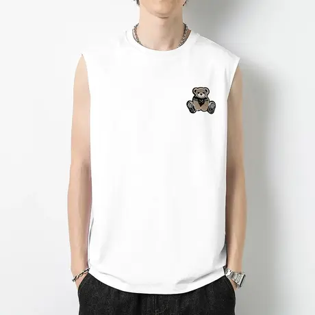 230g重磅纯棉小熊背心男夏季液氨长绒棉白色健身运动无袖t恤坎肩商品大图