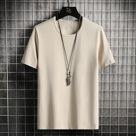 夏装体桖潮流男士上衣服短袖t恤全棉感圆领冰丝2023年夏季体恤衫商品大图