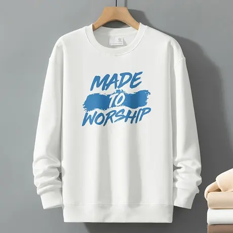 320g重磅白色卫衣男2024新款秋冬季潮流加绒加厚圆领无帽长袖t恤商品大图