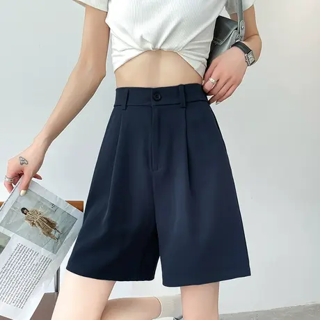 高腰直筒西装短裤女夏季薄款宽松显瘦a字休闲小个子中裤阔腿5分裤图片