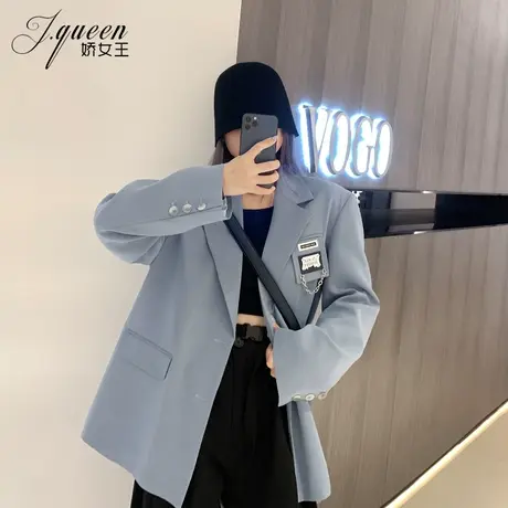 西装外套女春秋季韩版宽松廓形洋气贴标男友风宽肩炸街小西服潮商品大图