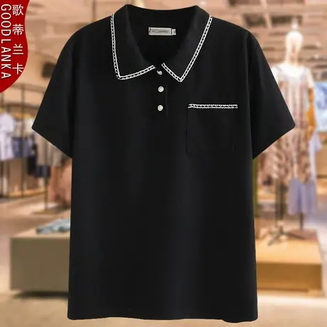 加肥加大码中年妈妈夏装上衣宽松显瘦时尚撞色POLO领休闲短袖T恤商品大图