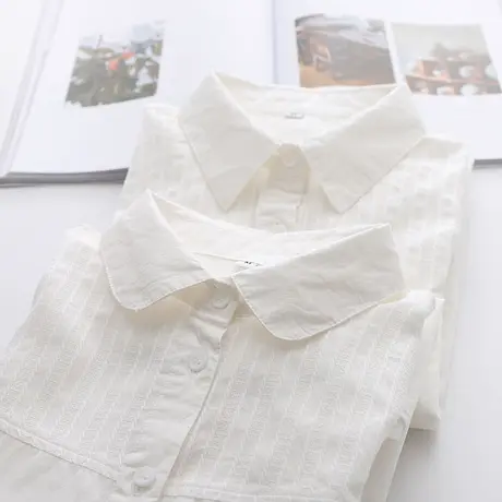 韩版文艺条纹拼接职业正装白色衬衫女春秋2020年新款显瘦打底衬衣图片