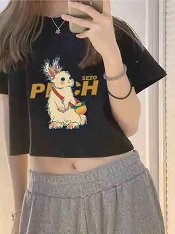 自制好货分享~仿棉短款正肩T恤女洋气减龄短袖小众独特别致上衣图片