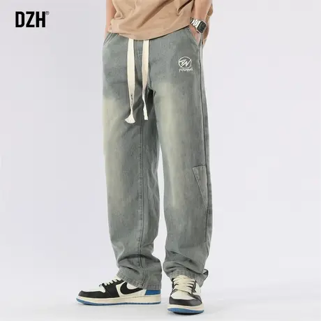 男士美式牛仔裤男直筒潮牌高街做旧水洗刺绣裤子百搭休闲宽松长裤商品大图