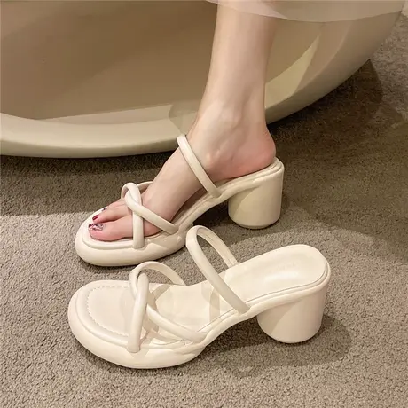 凉拖鞋女夏外穿2024新款时尚百搭粗跟法式仙女风高跟鞋配裙子凉鞋商品大图