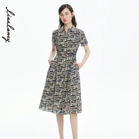 LANCY/朗姿A字衬衫连衣裙中长款A字收腰气质裙子女奥莱商品大图