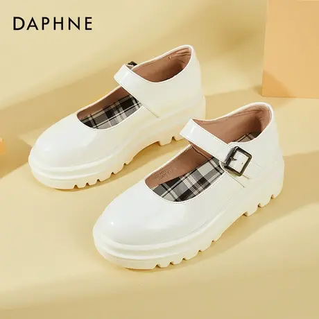 达芙妮玛丽珍小皮鞋女甜酷厚底2022新款白色单鞋复古女鞋高跟圆头商品大图